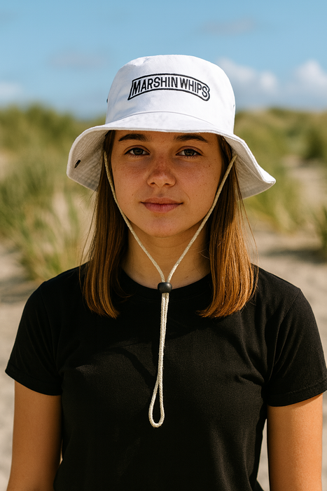 Marshin Whips White Bucket Hat | Premium Embroidered Off-Road Apparel
